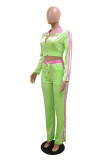 Light Pink Fashion Casual Embroidery Patchwork Zipper Collar Long Sleeve Two Pieces
