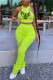 Fluorescent Green Casual Print Patchwork Fold O Neck Sleeveless Two Pieces