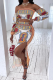 White Sexy Print Patchwork Off the Shoulder Long Sleeve Two Pieces