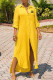 Yellow Fashion Casual Print Letter Turndown Collar Shirt Dress Dresses