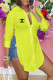 Fluorescent Green Fashion Sexy Print Slit Turndown Collar Tops