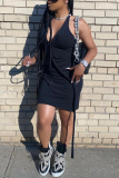 Black Sexy Solid Split Joint Halter Pencil Skirt Dresses