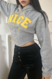 Navy Blue Casual Street Solid Embroidered Bandage Patchwork Asymmetrical Hooded Collar Tops