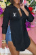 Black Fashion Sexy Print Slit Turndown Collar Tops