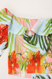 Colour Sweet Print Patchwork Flounce Off the Shoulder Short Sleeve Two Pieces