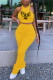 Yellow Casual Print Patchwork Fold O Neck Sleeveless Two Pieces