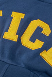 Navy Blue Casual Street Solid Embroidered Bandage Patchwork Asymmetrical Hooded Collar Tops