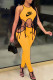 Yellow Fashion Casual Print Patchwork O Neck Sleeveless Two Pieces