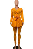 Red Casual Solid Patchwork Fold Asymmetrical Turn-back Collar Long Sleeve Two Pieces