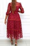 Red Sexy Solid Mesh O Neck Cake Skirt Dresses