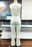 White Sexy Solid Bandage Hollowed Out Patchwork O Neck Sleeveless Two Pieces