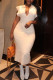 White Casual Solid Patchwork Turndown Collar One Step Skirt Dresses
