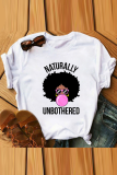White Fashion Vintage Print Patchwork Letter O Neck T-Shirts