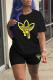 Yellow Fashion Casual Print Patchwork O Neck Short Sleeve Two Pieces