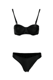 Black Sexy Solid Patchwork Swimwears