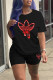 Red Fashion Casual Print Patchwork O Neck Short Sleeve Two Pieces