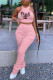 Pink Casual Print Patchwork Fold O Neck Sleeveless Two Pieces