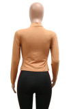 Camel Fashion Casual Solid Hollowed Out O Neck Tops