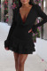 Black Sexy Solid Patchwork Flounce V Neck A Line Dresses