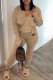 Khaki Fashion Sportswear Print Letter Hooded Collar Long Sleeve Two Pieces