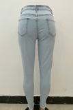 Light Color Sexy Solid Ripped Skinny Mid Waist Pencil Solid Color Bottoms