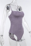 Purple Sexy Casual Solid Backless Spaghetti Strap Skinny Romper