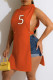 Tangerine Red Fashion Sexy Print Hollowed Out Turtleneck Tops