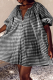 Black Casual Plaid Patchwork V Neck Cake Skirt Dresses