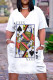 White Fashion Casual Print Poker V Neck A Line Dresses