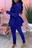 Red Casual Solid Patchwork Fold Asymmetrical Turn-back Collar Long Sleeve Two Pieces
