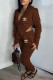 Dark Brown Fashion Sportswear Print Letter Hooded Collar Long Sleeve Two Pieces