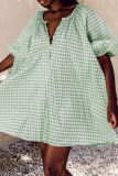 Pink Casual Plaid Patchwork V Neck Cake Skirt Dresses