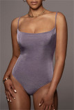 Purple Sexy Casual Solid Backless Spaghetti Strap Skinny Romper