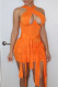 Orange Sexy Solid Bandage Hollowed Out Patchwork Backless Sleeveless Dress