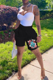 Black Fashion Casual Print Basic Regular High Waist Shorts