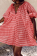 Red Casual Plaid Patchwork V Neck Cake Skirt Dresses
