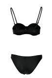 Black Sexy Solid Patchwork Swimwears