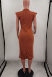 White Casual Solid Patchwork Turndown Collar One Step Skirt Dresses