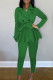 Green Casual Solid Patchwork Fold Asymmetrical Turn-back Collar Long Sleeve Two Pieces
