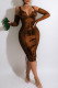 Brown Sexy Solid Patchwork See-through Zipper Spaghetti Strap One Step Skirt Dresses