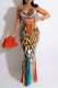 Leopard Print Sexy Leopard Patchwork Halter Sleeveless Two Pieces