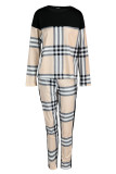 Brown Fashion Casual Print Patchwork O Neck Long Sleeve Two Pieces