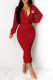 Red Fashion Elegant Print Fold V Neck One Step Skirt Dresses