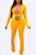 Yellow Fashion Sexy Letter Fold V Neck Jumpsuits