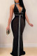 Black Fashion Sexy Patchwork Hot Drilling Hollowed Out Backless Halter Sleeveless Dress