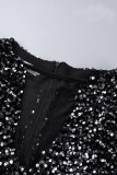 Deep Blue Sexy Solid Sequins Patchwork O Neck One Step Skirt Dresses