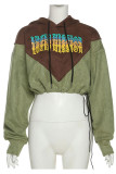 Brown Casual Street Print Patchwork Hooded Collar Tops