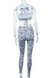 Zebra Fashion Sexy Print Bandage Backless O Neck Sleeveless Two Pieces