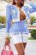 Blue Fashion Sweet Plaid Solid Patchwork Buckle Buttons Long Sleeve Two Pieces