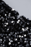 Deep Blue Sexy Solid Sequins Patchwork O Neck One Step Skirt Dresses